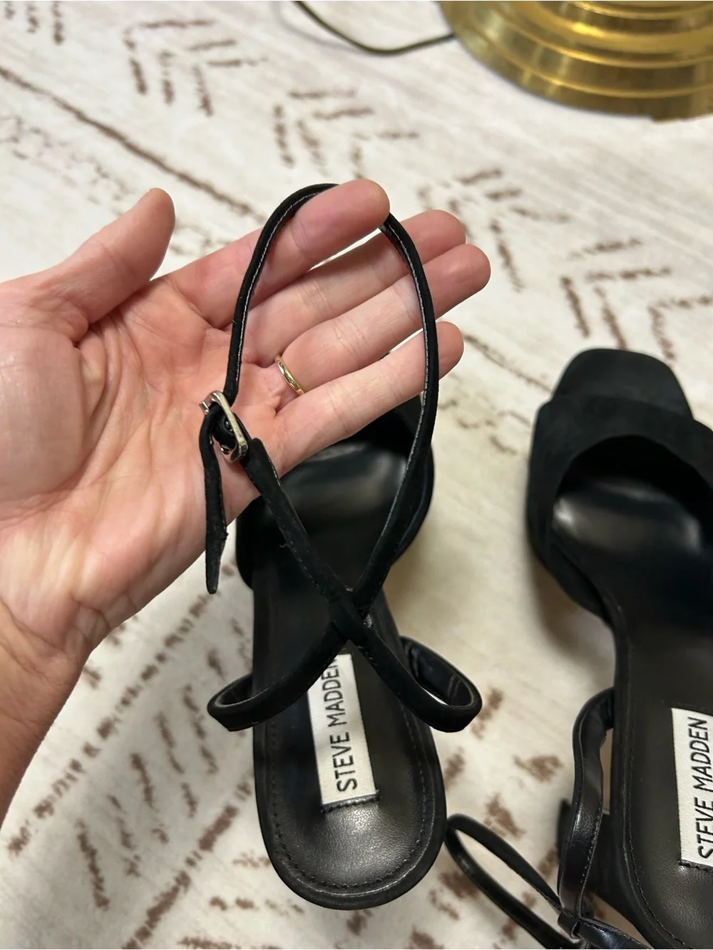 Steve Madden Assured Black Platform Block Heel Strappy Sandals 9.5 Quiet Luxury